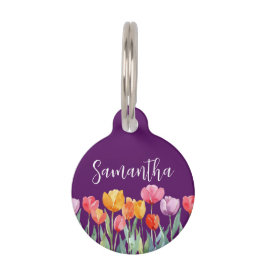 Monogram Tulpen Lente Bloemen Kleurrijk & Vrolijk Huisdierpenning