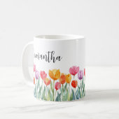 Monogram Tulpen Lente Bloemen Kleurrijk & Vrolijk Koffiemok (Voorkant links)
