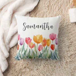 Monogram Tulpen Lente Bloemen Kleurrijk & Vrolijk Kussen