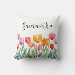 Monogram Tulpen Lente Bloemen Kleurrijk & Vrolijk Kussen