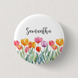 Monogram Tulpen Lente Bloemen Kleurrijk & Vrolijk Ronde Button 3,2 Cm