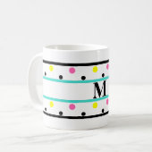 Monogram Turkoois Geel Roze Polka Dots Koffiemok (Voorkant links)