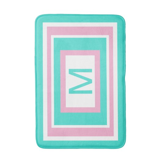 Monogram Turkoois Wit Roze Geometrisch Badmat (Voorkant Verticaal)