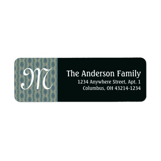 Monogram Turquoise & Black D2 Return Address Label (Voorkant)