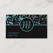 Monogram Turquoise & Black Pearl Floral Card Visitekaartje (Voorkant)