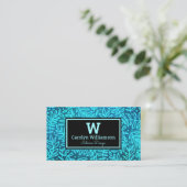 Monogram turquoise blad patroon modern visitekaartje (Staand voorkant)