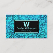 Monogram turquoise blad patroon modern visitekaartje (Voorkant)