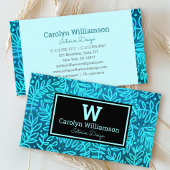 Monogram turquoise blad patroon modern visitekaartje
