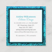 Monogram turquoise bladpatroon modern botanisch vierkante visitekaartje (Achterkant)