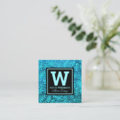 Monogram turquoise bladpatroon modern botanisch vierkante visitekaartje (Staand voorkant)