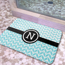 Monogram Turquoise Blauw Wit Chevron Patroon Vet