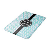 Monogram Turquoise Blauw Wit Chevron Patroon Vet Badmat (Gekanteld)