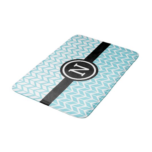 Monogram Turquoise Blauw Wit Chevron Patroon Vet Badmat (Gekanteld)