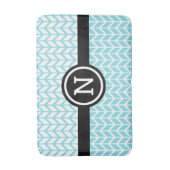 Monogram Turquoise Blauw Wit Chevron Patroon Vet Badmat (Voorkant Verticaal)