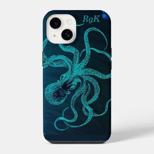 Monogram Turquoise & Blauwe Octopus iPhone Hoesje (Achterkant)