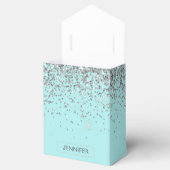 Monogram Turquoise Blauwe Zilveren Glam Glitter Na Bedankdoosjes (Geopend)