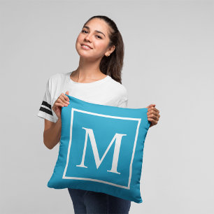 Monogram Turquoise blue aanpassen Kussen