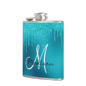 Monogram Turquoise Blue Glitter Drips Girly Heupfles (Links)