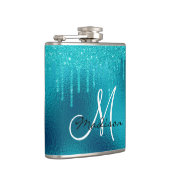 Monogram Turquoise Blue Glitter Drips Girly Heupfles (Rechts)