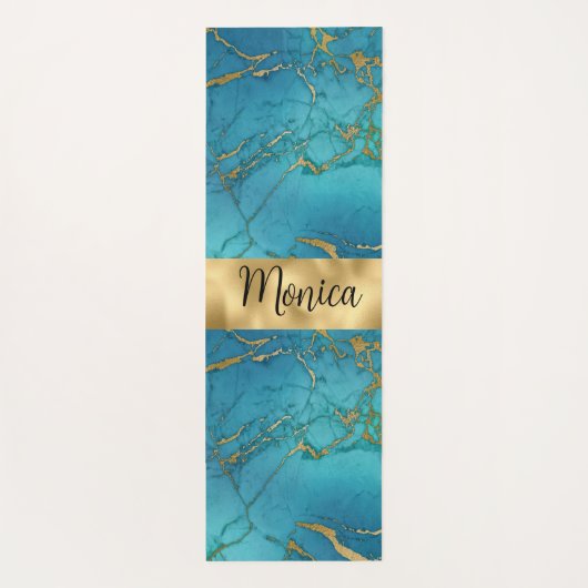 Monogram turquoise Blue Gold Metallic marmer Stone Yogamat (Achterkant)