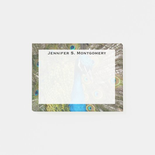 Monogram Turquoise Blue Lime Green Pauw Feather Post-it® Notes (Voorkant)