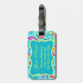 Monogram Turquoise Blue Modern Paisley Pattern Bagagelabel (Achterkant verticaal)