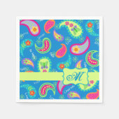Monogram Turquoise Blue Modern Paisley Pattern Servet (Voorkant)