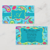 Monogram Turquoise Blue Modern Paisley Pattern Visitekaartje (Voorkant / Achterkant)