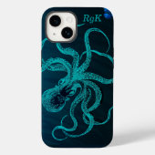 Monogram Turquoise & Blue Octopus Case-Mate iPhone Case (Achterkant)