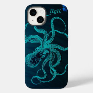 Monogram Turquoise & Blue Octopus Case-Mate iPhone 14 Hoesje