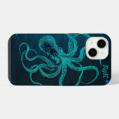 Monogram Turquoise & Blue Octopus iPhone Hoesje (Achterkant horizontaal)