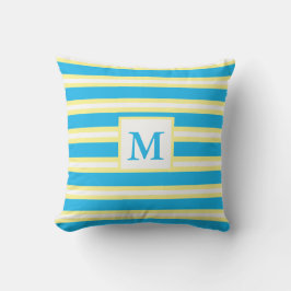 Monogram Turquoise Blue Stripes Buitenkussen