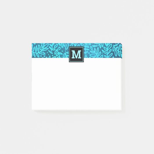 Monogram turquoise botanisch bladpatroon modern post-it® notes (Voorkant)