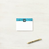 Monogram turquoise botanisch bladpatroon modern post-it® notes (Op bureau)