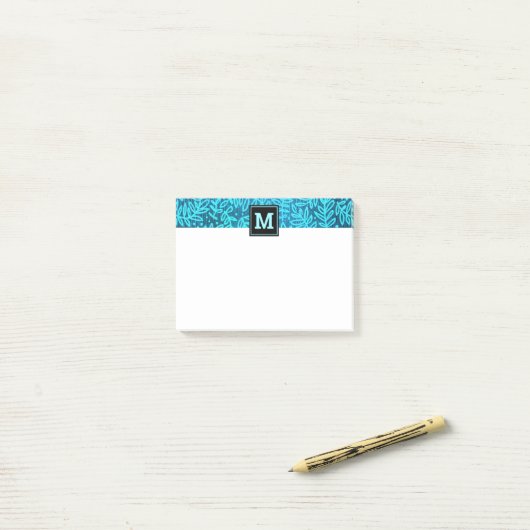 Monogram turquoise botanisch bladpatroon modern post-it® notes (Op bureau)