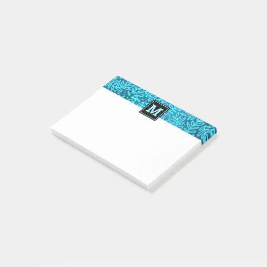 Monogram turquoise botanisch bladpatroon modern post-it® notes (Schuin)