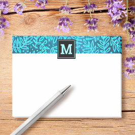 Monogram turquoise botanisch bladpatroon modern post-it® notes