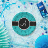 Monogram turquoise cheerleading zwarte cirkel papieren bordje (Feest)