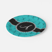 Monogram turquoise cheerleading zwarte cirkel papieren bordje (Gekanteld)