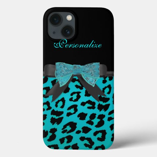 Monogram, Turquoise Cheetah patroon iPad cases (Achterkant)