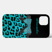 Monogram, Turquoise Cheetah patroon iPad cases (Achterkant (horizontaal))