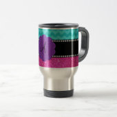 Monogram turquoise chevrons roze glitter reisbeker (Voorkant rechts)