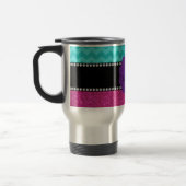 Monogram turquoise chevrons roze glitter reisbeker (Links)