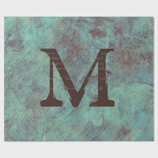 Monogram Turquoise Copper Rustic Texture Grunge Cadeaupapier (Vlak)