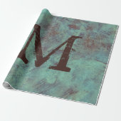 Monogram Turquoise Copper Rustic Texture Grunge Cadeaupapier (Uitgerold)
