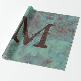 Monogram Turquoise Copper Rustic Texture Grunge Cadeaupapier
