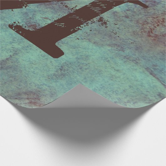 Monogram Turquoise Copper Rustic Texture Grunge Cadeaupapier (Hoek)