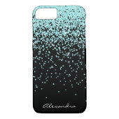 Monogram Turquoise en Black Glitter Sparkle Case-Mate iPhone Case (Achterkant)
