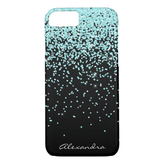 Monogram Turquoise en Black Glitter Sparkle Case-Mate iPhone Case (Achterkant)