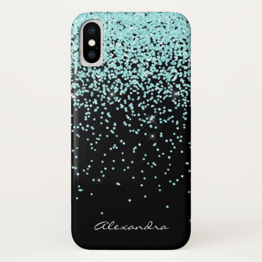 Monogram Turquoise en Black Glitter Sparkle Case-Mate iPhone Case (Achterkant)
